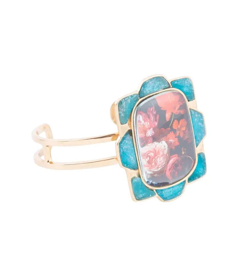 Scenic Floral Cuff Bracelet Featuring Blue Apatite And Gold 1