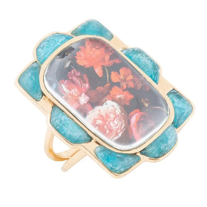 Scenic Red Floral Motif Blue Apatite Statement Ring In Gold 1