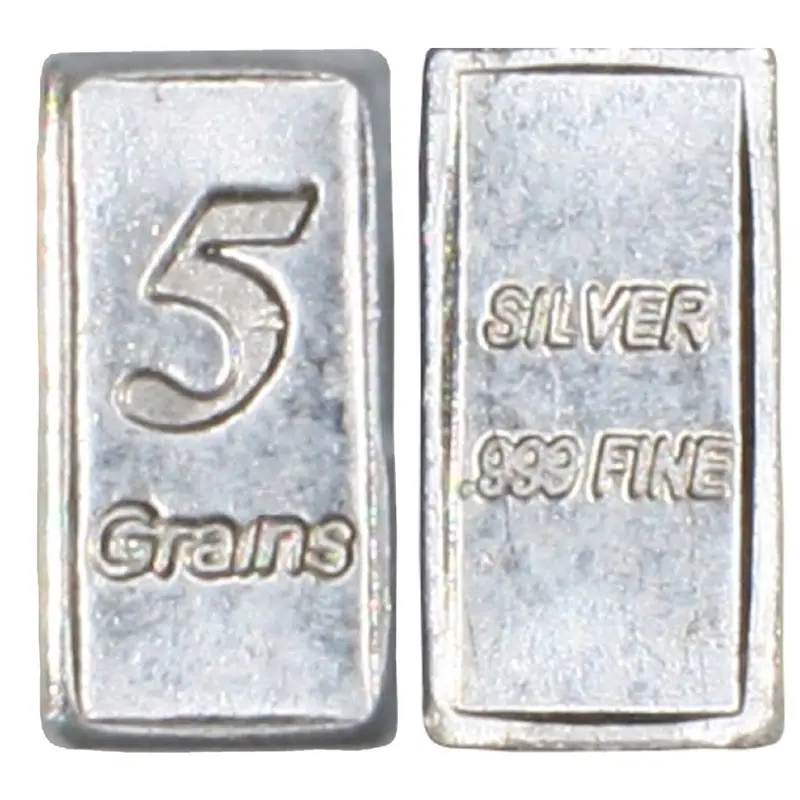 Set Of 5 Pure .999 Fine Silver Bars – 5-Grain Each, Total Weight >1 Gram 1