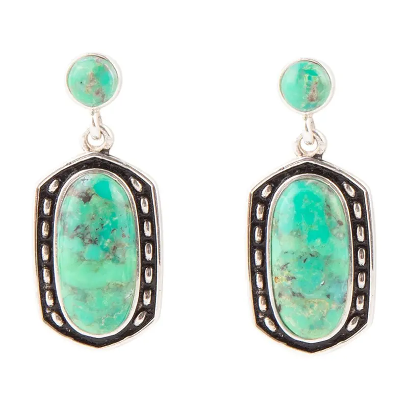 Shield-Style Lime Turquoise Earrings In Sterling Silver 1