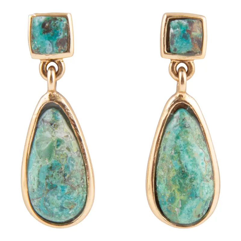 Smooth Teardrop Chrysocolla Dangle Earrings 1