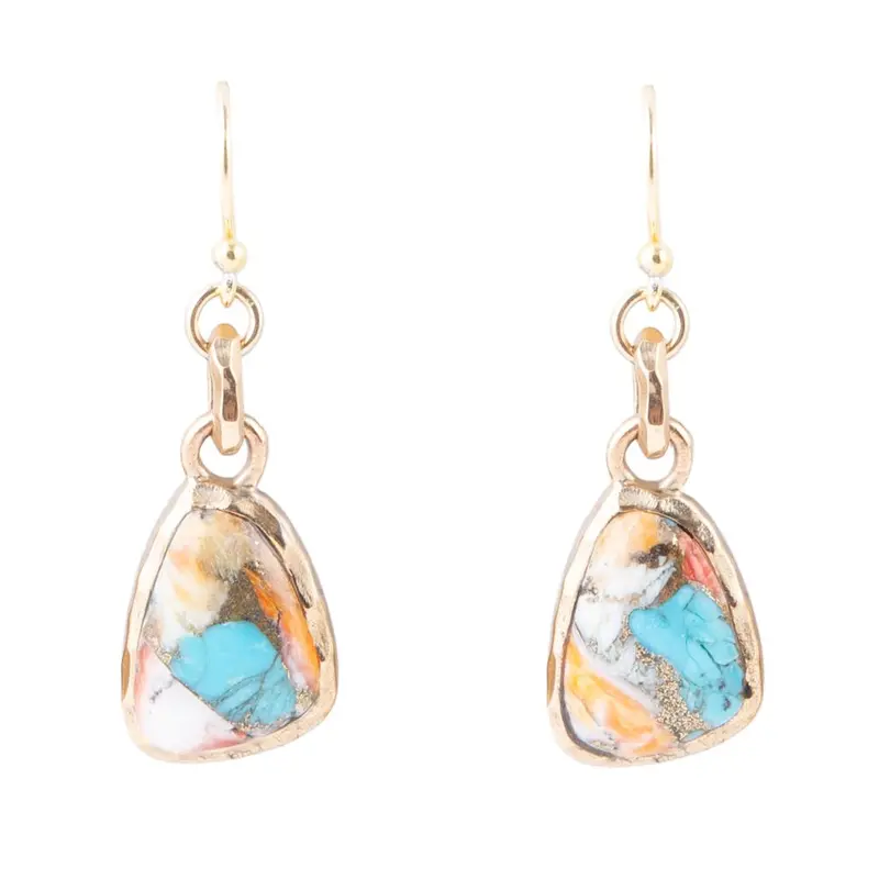 Spiny Oyster And Turquoise Earrings With Bronze Finish 1