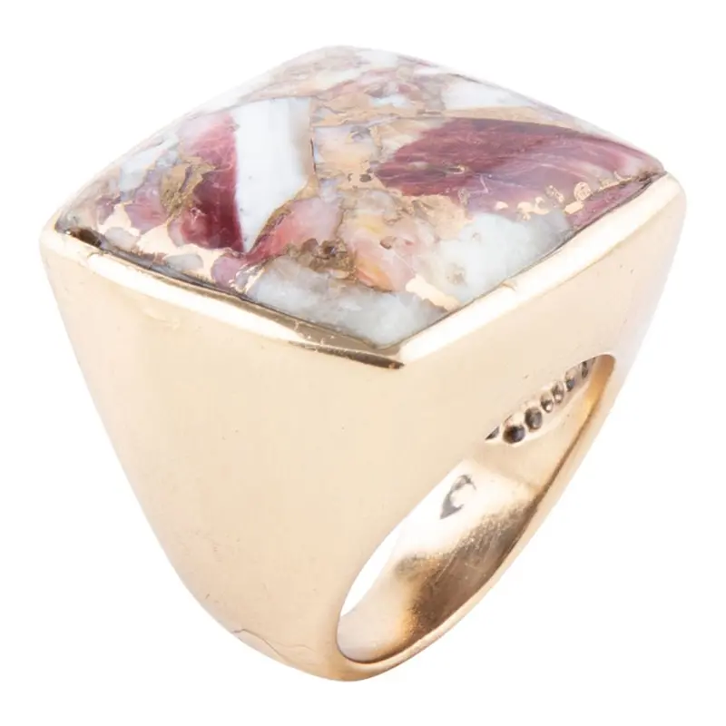 Square Spiny Oyster Shell Ring With Bronze Oxidized Finish 1