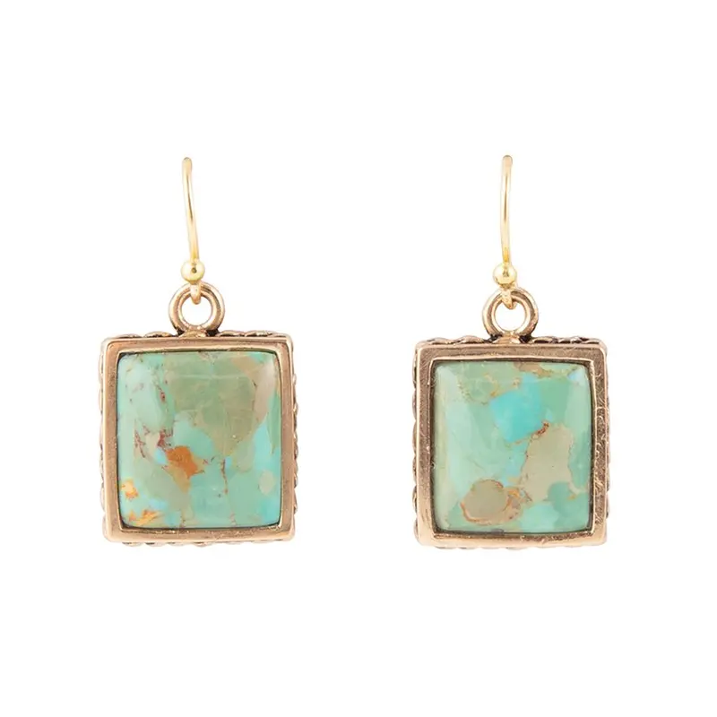 Squared Turquoise Drop Earrings In Gold Tone 1