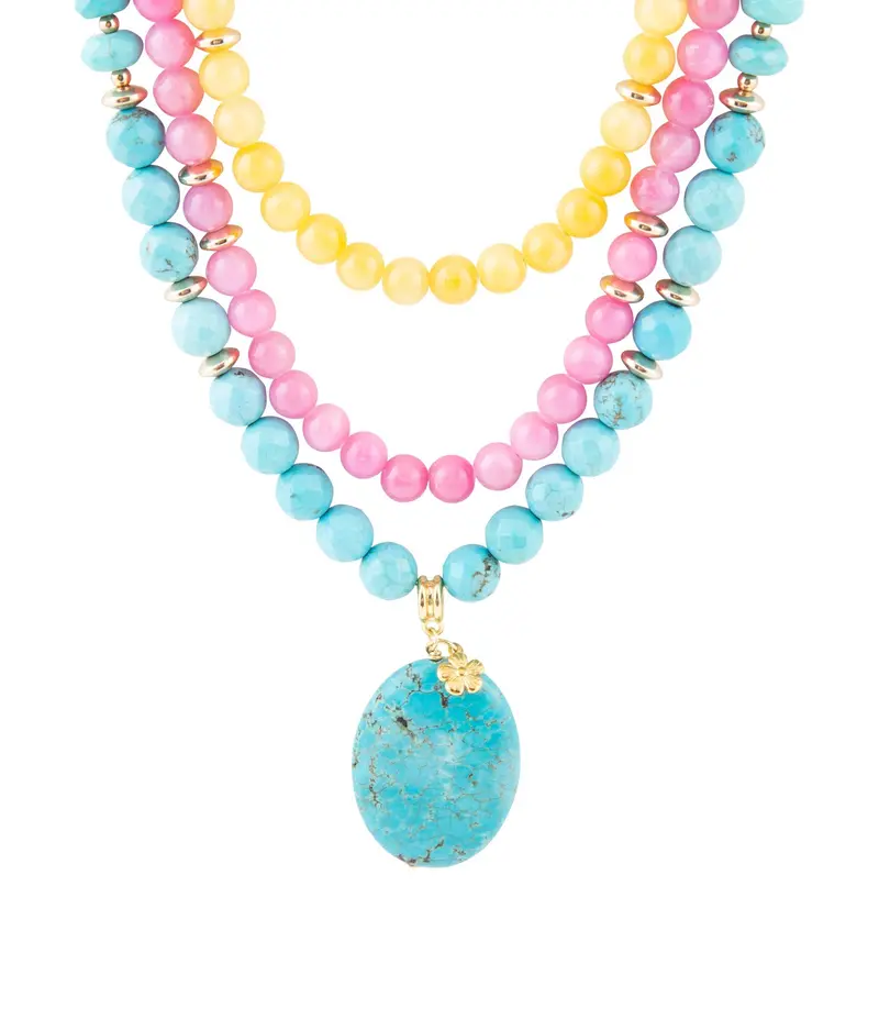 St. Augustine Pink Agate And Turquoise Gold Pendant Necklace 1