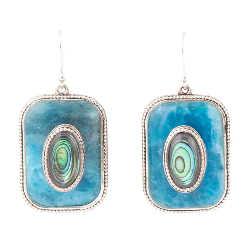 Stacked Abalone And Blue Apatite Earrings In Sterling Silver 1