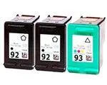 Starter Combo: 3-Pack Remanufactured Hp 92 Black + Hp 93 Color Ink 1