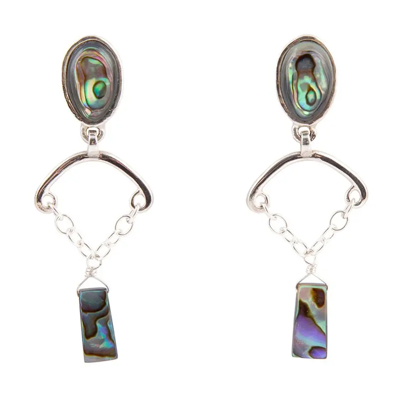 Sterling Silver Abalone Drop Earrings With Chain Detail 1