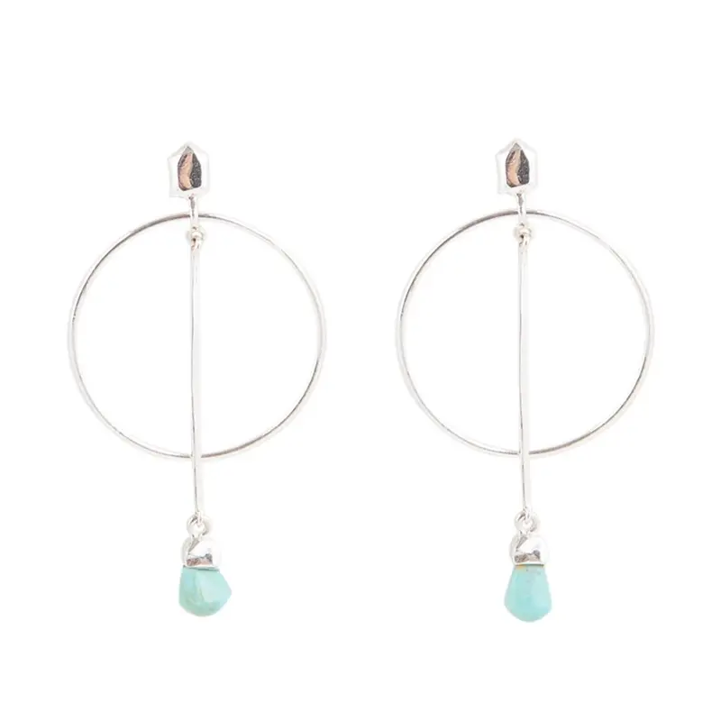 Sterling Silver Drop Earrings Featuring Natural Blue Turquoise Stones 1