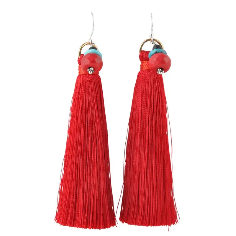 Tasseled Multi-Stone Red Earrings 1