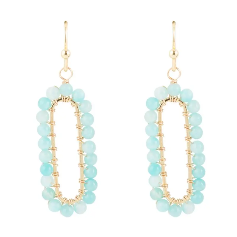 Teal Agate Hoop-Style Endless Loop Earrings 1