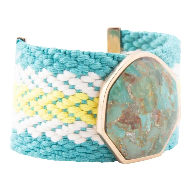 Textile-Inspired Woven Bracelet With Blue Turquoise Beads 1