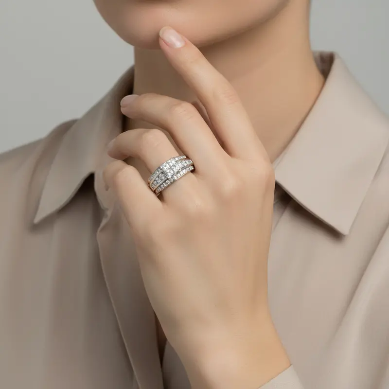 Three-Layer Diamond Ring For Women – 14K White Gold, 2.50 Ct Tw 1