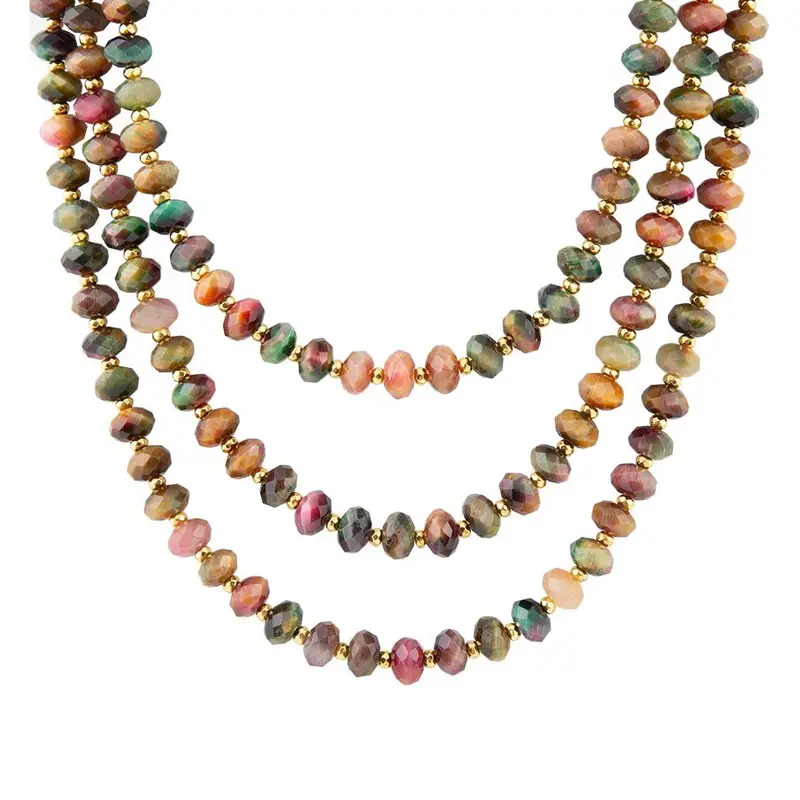 Tiger’S Eye Beaded Necklace – Triple Strand With Gold Clasp 1