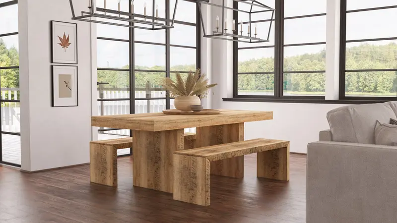 Timbergirl Mango Wood Dining Table Set – Six-Piece Rustic Collection 1