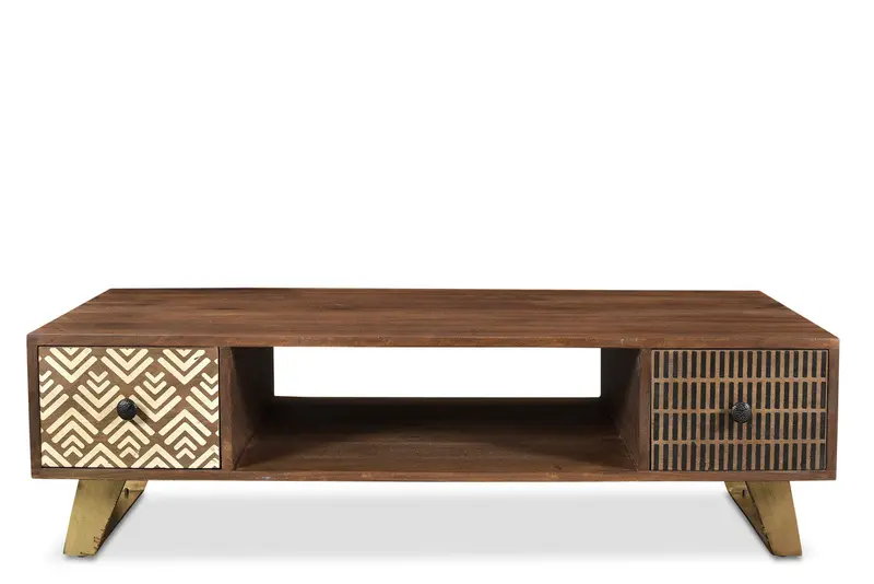 Timbergirl Olga Vintage-Style Mango Wood Coffee Table With Storage Drawers 1