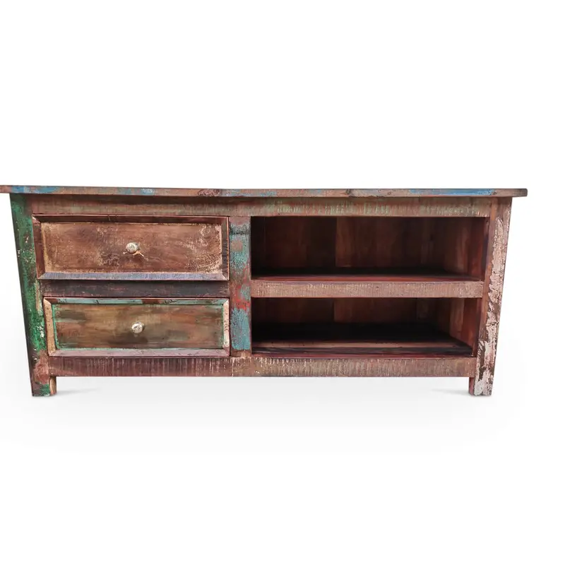 Timbergirl Reclaimed Wood Tv Cabinet – Dual-Drawer Shelving Unit 1