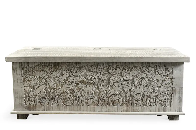 Timbergirl Rustic Reclaimed Wood Carved Trunk-Style Coffee Table 1