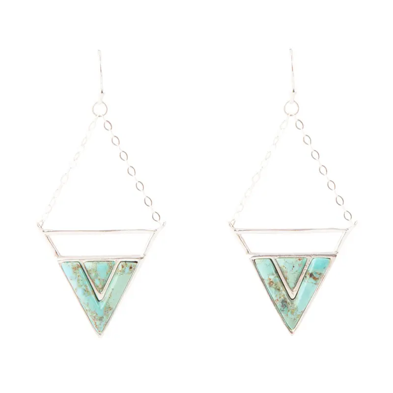 Trapezoid Blue Turquoise Earrings In Sterling Silver 1