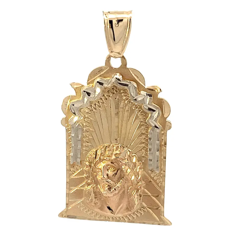 Tri-Color 14K Gold Double-Sided Religious Pendant – 35X24Mm 1