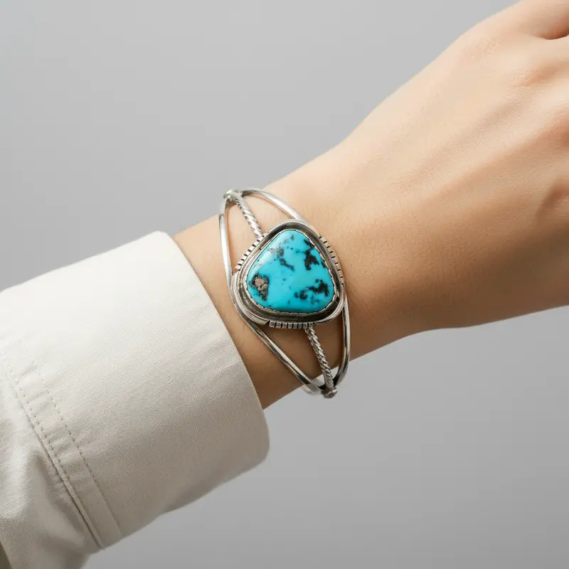 Triangle-Shaped Turquoise Bracelet In Sterling Silver – Signed D. Gon 1