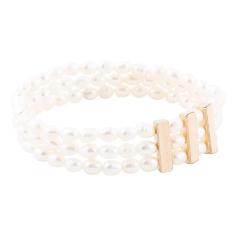 Triple Freshwater Pearl Stretch Bracelet In Gold Tone 1