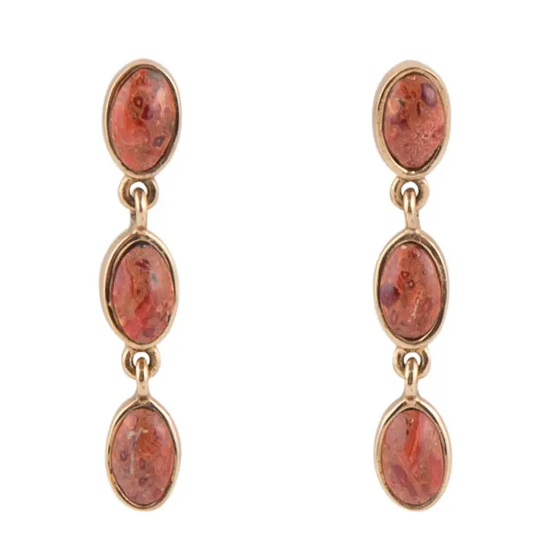 Triple Orange Sponge Coral Golden Drop Earrings 1