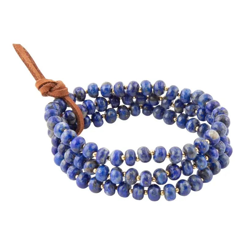 Triple-Strand Blue Lapis Lazuli Bracelet With Gold Details 1