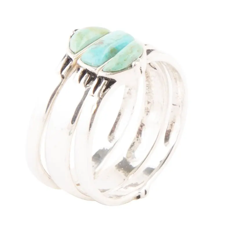 Triple-Turquoise Stack Ring Set In Sterling Silver 1