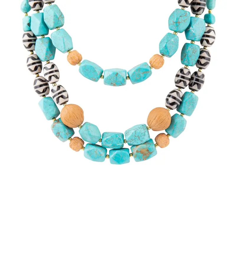 Tulum-Inspired Blue Magnesite Statement Necklace In Gold Tone 1