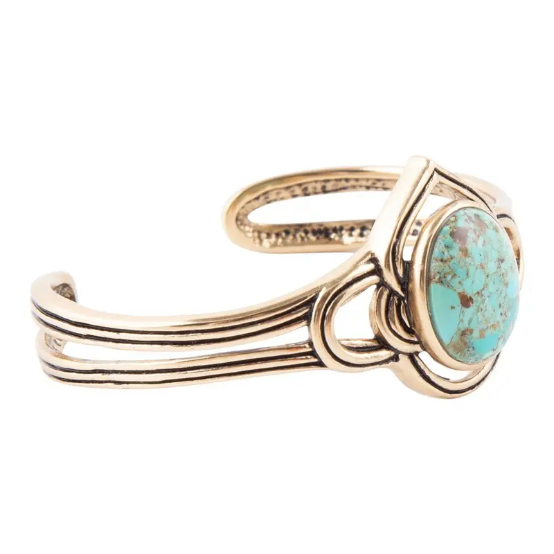 Turquoise And Bronze Wide Cuff Bracelet With Textured Detail 1