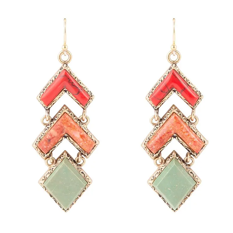 Turquoise And Coral Tapestry Drop Earrings In Gold Tone 1