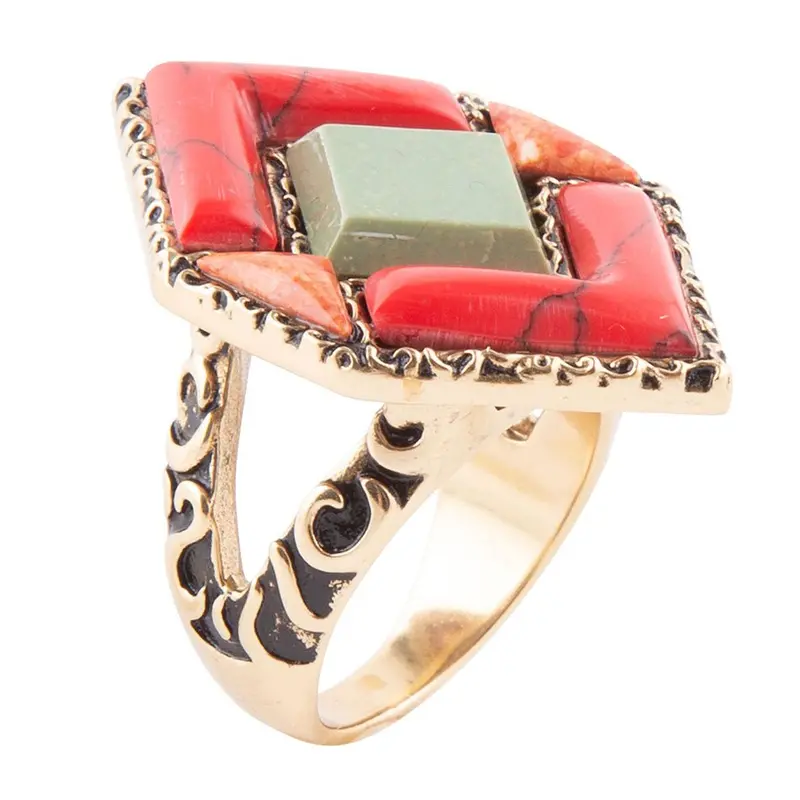 Turquoise And Coral Tapestry-Inspired Ring 1