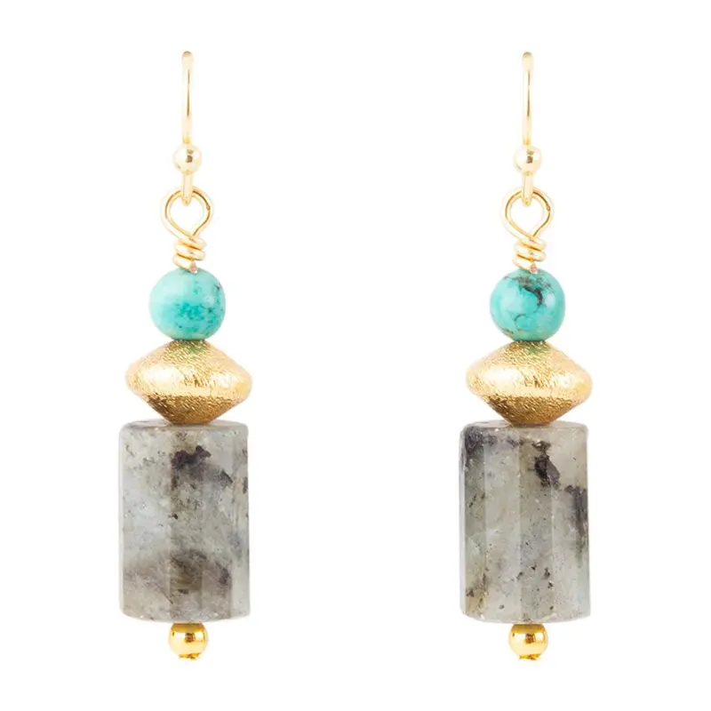 Turquoise And Labradorite Drop Earrings In Gold Tone 1
