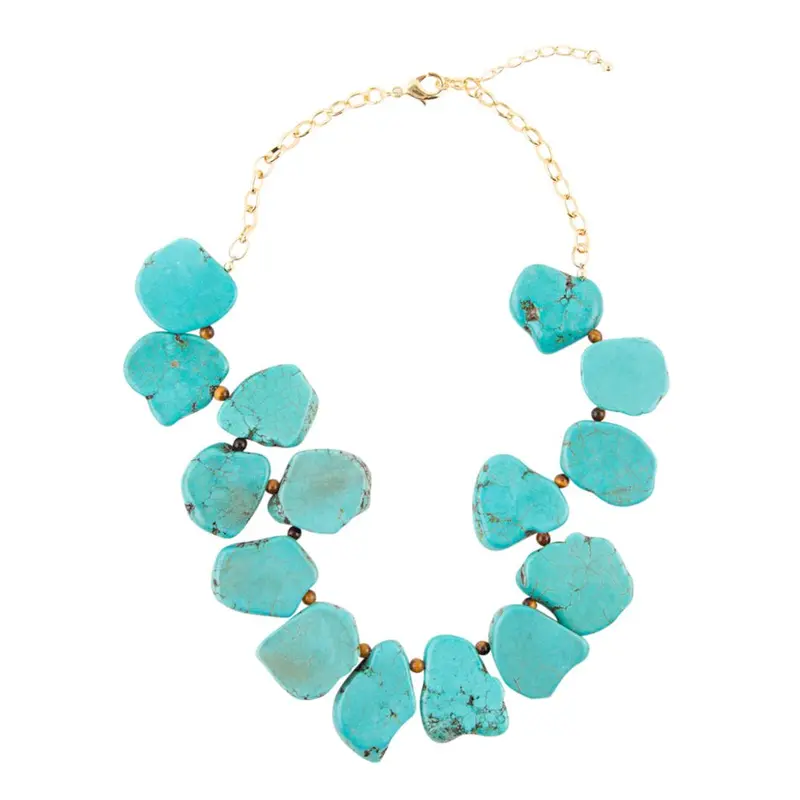 Turquoise And Magnesite Slab Pendant Necklace With Gold Accent 1