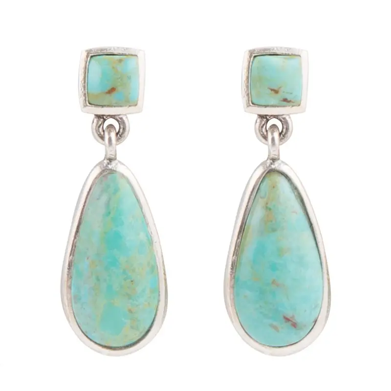 Turquoise And Silver Teardrop Post Earrings – Smooth Minimalist Dangles 1