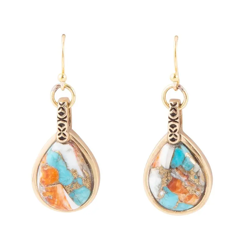 Turquoise And Spiny Oyster Shell Mixed-Stone Earrings In Gold Tone 1