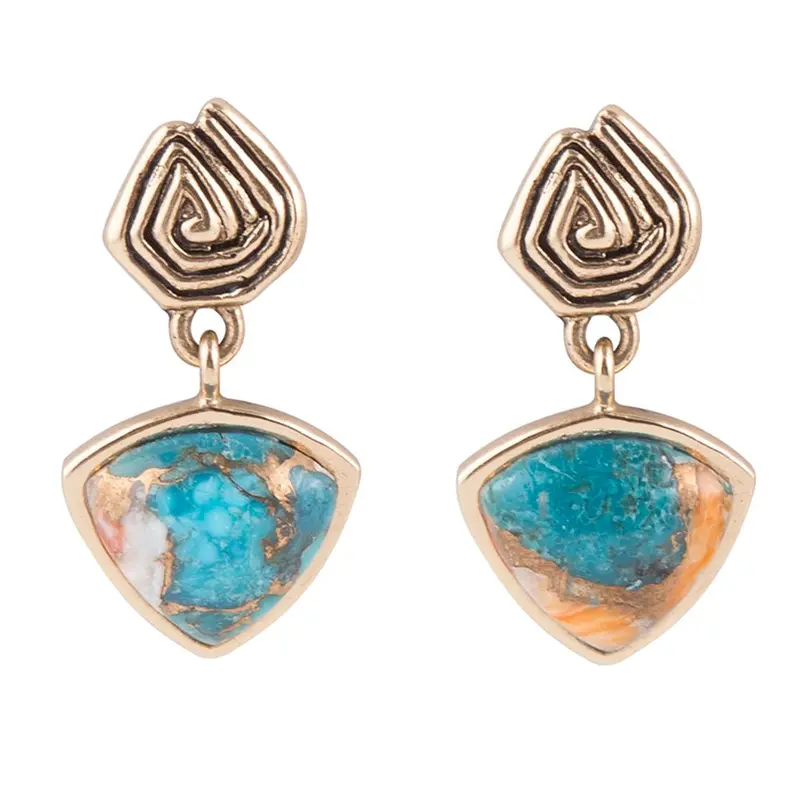 Turquoise And Sponge Coral Stud Earrings With Gold Plating 1