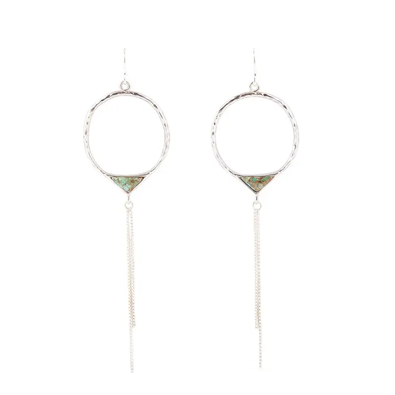 Turquoise Chain Fringe Hoop Earrings In Sterling Silver 1