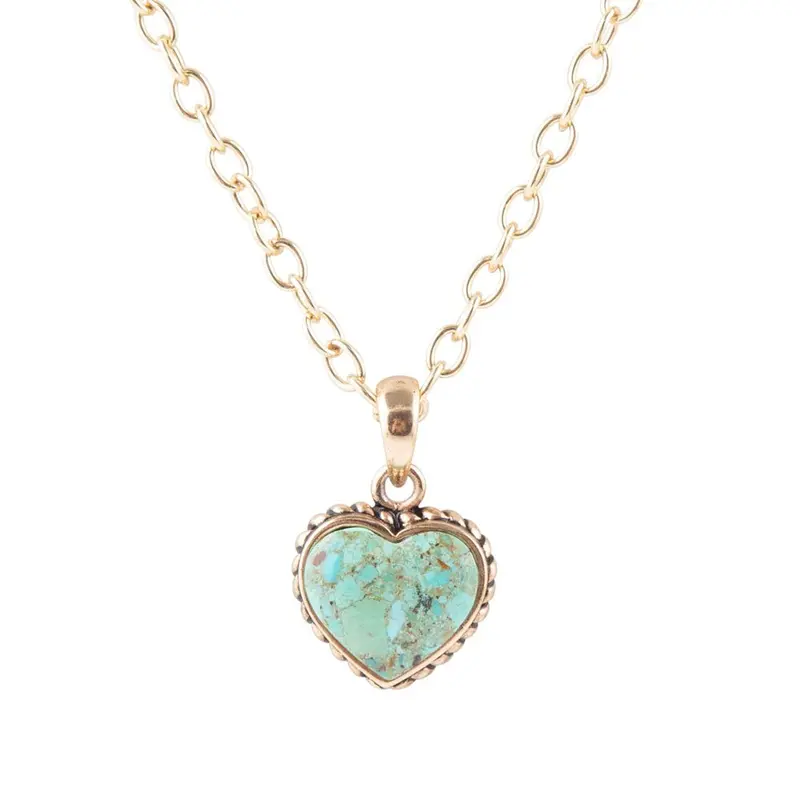 Turquoise Heart Pendant Necklace – Antique Bronze Chain 1