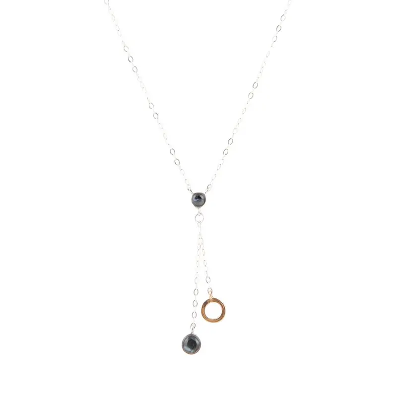 Two-Tone Grey Labradorite Circle Necklace In Sterling Silver 1