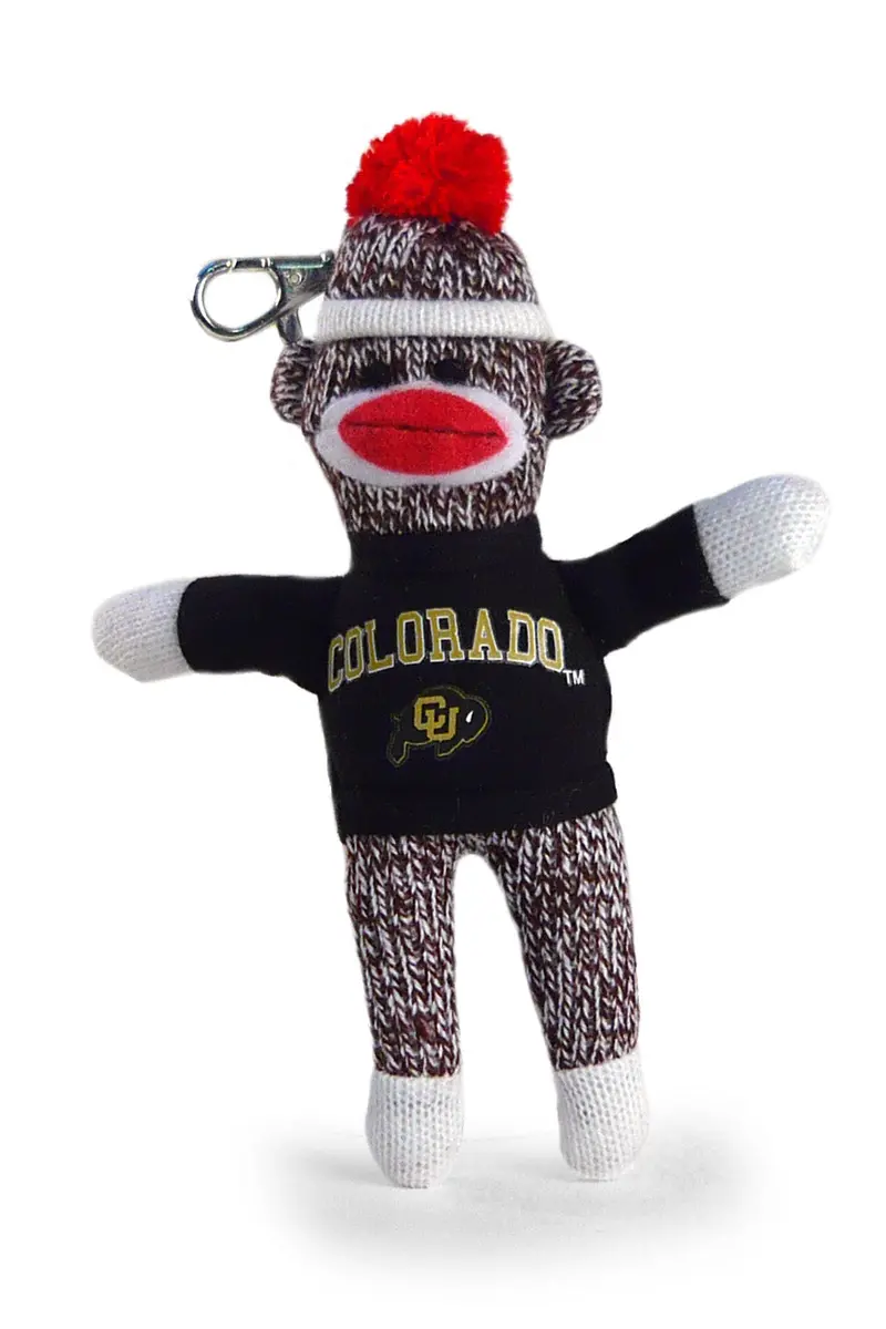 University Of Colorado Sock Monkey Keychain – 4-Inch Buff & Blue Key Fob 1