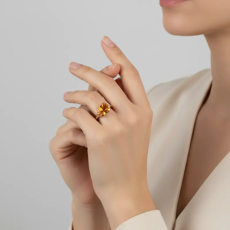 Vibrant 10K Yellow Gold Citrine Ring For Women – Rich Golden Gemstone Accent 1