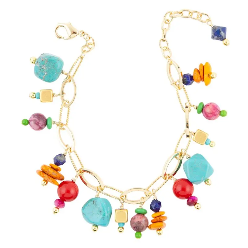 Vibrant Multi-Stone Charm Bracelet With Gold-Finished Links 1