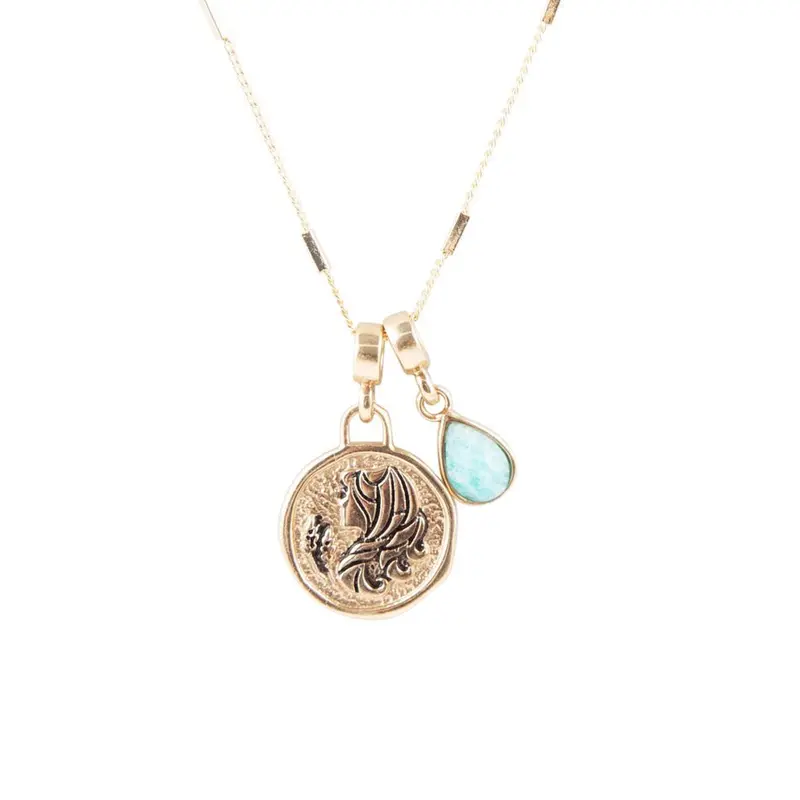 Virgo Zodiac Necklace Featuring Blue Amazonite And Gold Accent Charm 1