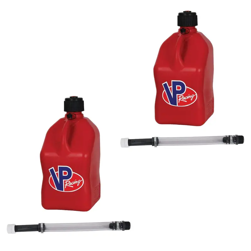 Vp 5-Gallon Red Racing Fuel Jugs (2-Pack) With Deluxe Filler Hoses 1