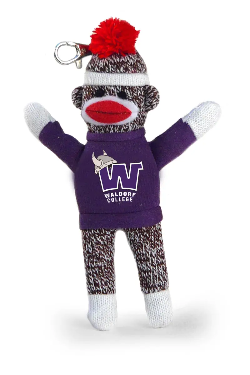 Waldorf University Sock Monkey Keychain – 4" Small-College Mascot Charm 1