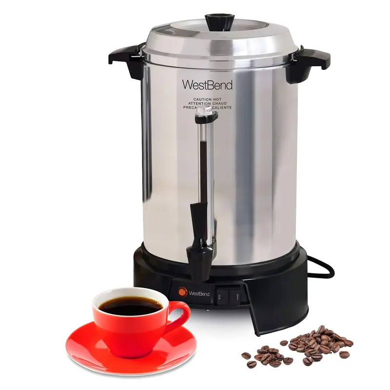 West Bend 55-Cup Commercial Aluminum Coffee Urn – Automatic Temperature Control, Silver 1