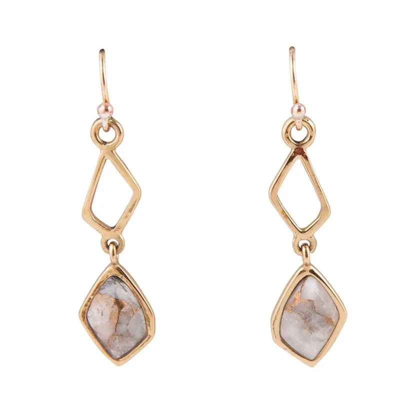 White Calcite Matrix And Bronze-Tone Drop Earrings 1