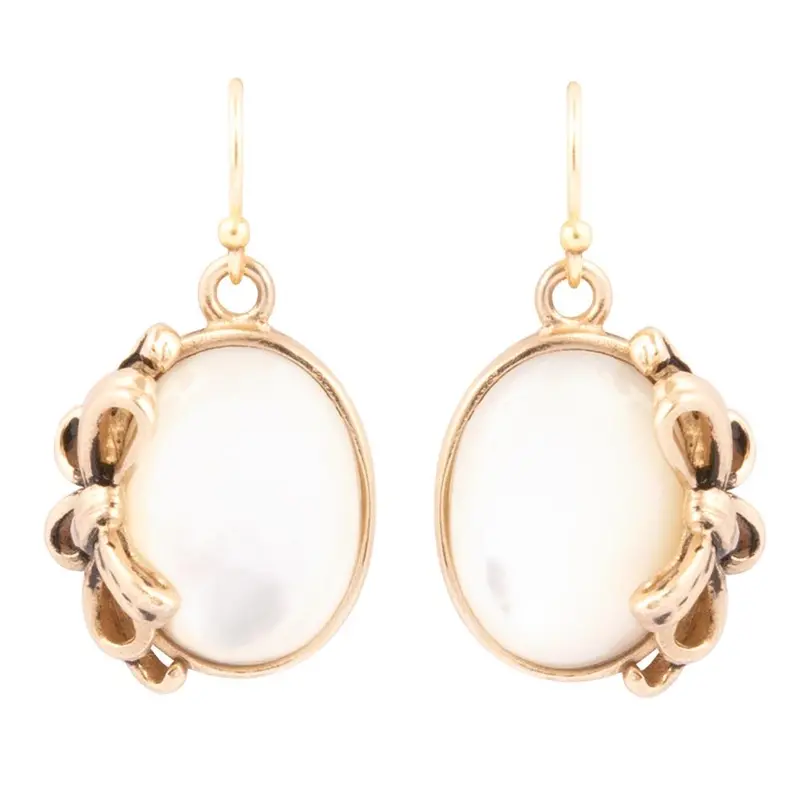 White Mother-Of-Pearl Bow Drop Earrings In Gold Tone 1